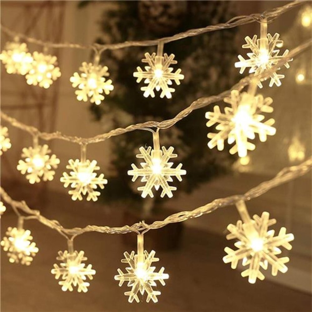 20 Ft 40 LED Snowflake String Lights, Battery‎ Operated, Warm White Xmas Decor